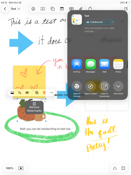 Screenshot of the share options in Freeform.