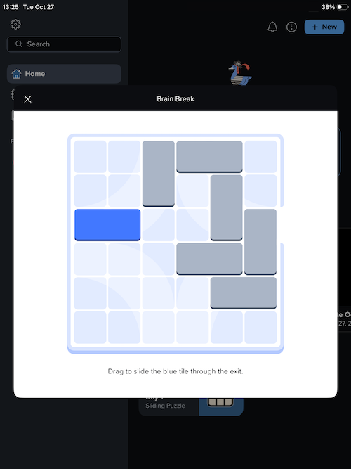 Screenshot of the Brain Break slider puzzle in Notability.