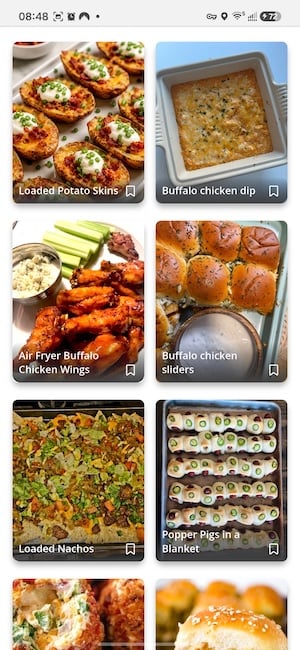 Screenshot of Pepper's game day snacks category on Android