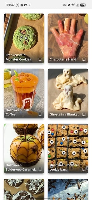 Screenshot of Pepper's Halloween recipe category on Android