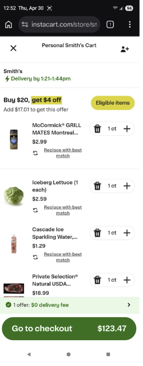 ReciMe connects directly to Instacart for a full shopping list