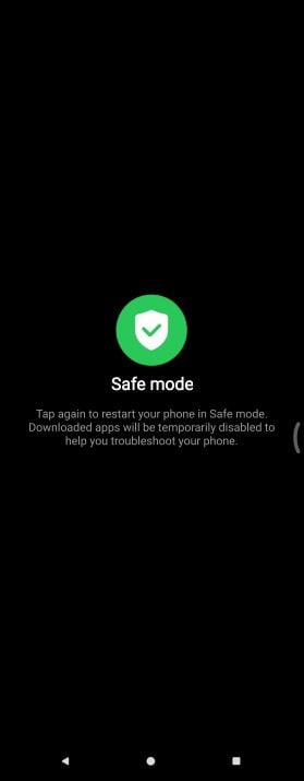 Screenshot of the Safe mode prompt on a Samsung Galaxy Z Fold5 explaining that downloaded apps will be temporarily disabled to help troubleshoot the phone