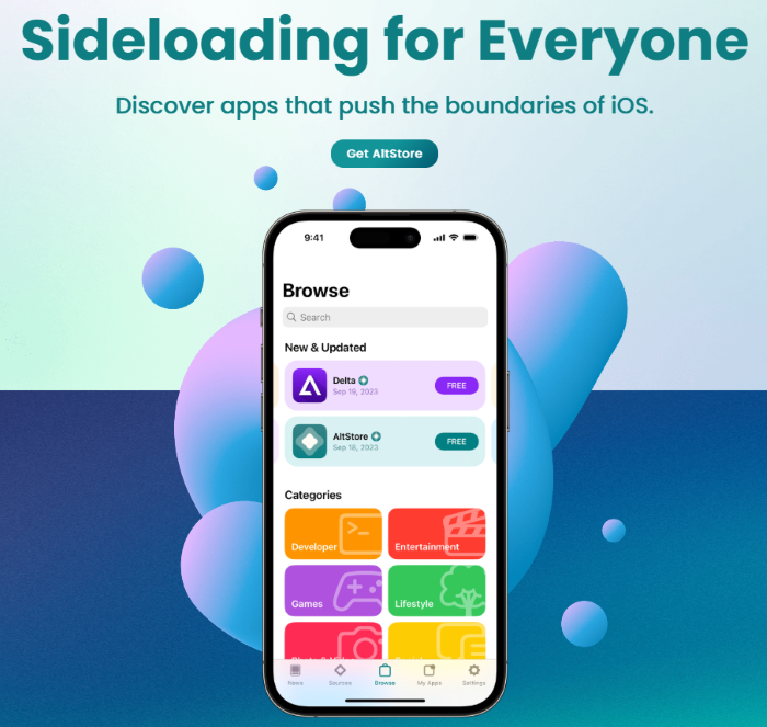 AltStore homepage showing sideloaded apps