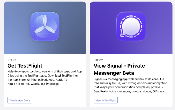 Screenshot of Signal's two-step beta testing.