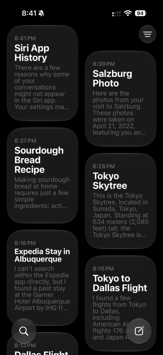 Conversation history in the Siri app