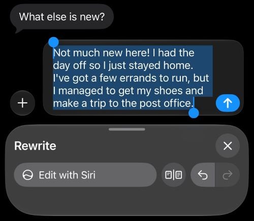 Write with Siri tools replacing the keyboard in the Messages app