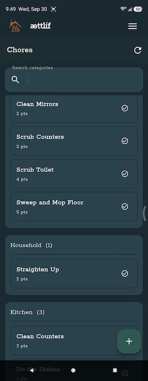 ættlíf routines Screenshot of household routines set up in the ættlíf app.