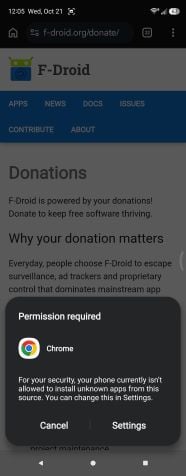 Android "Permission required" message when installing an APK