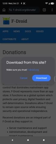 Chrome download prompt for the F-Droid APK on Android