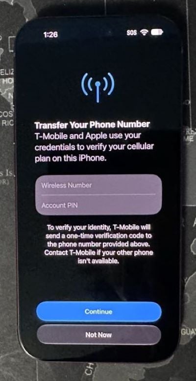 iPhone 18 Pro setup screen with T-Mobile activation prompt